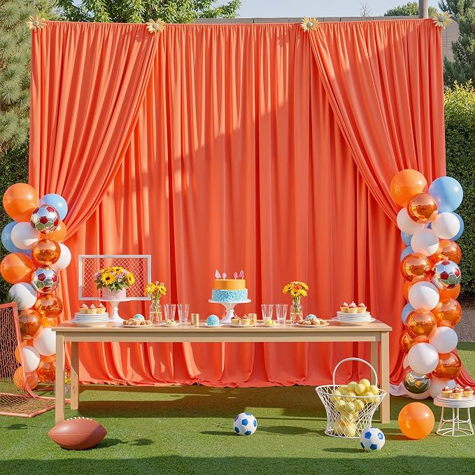 10ftx10ft Wrinkle Free Orange Backdrop Curtains for Parties, Silky Polyester Photo Backdrop Drapes 2 Panels 5x10ft Back Drop Cloth for Wedding Birthday Baby Shower Photography Background - Image 3