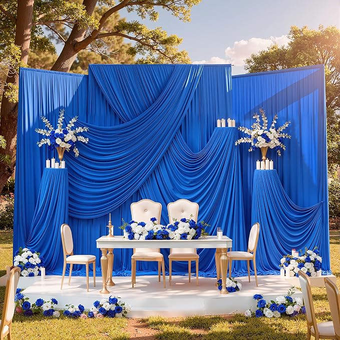 20ftx10ft Wrinkle Free Royal Blue Backdrop Curtains for Parties, 4 Panels Silky Polyester Photo Backdrop Drapes Back Drop Cloth for Wedding Birthday Photography Background - Image 5