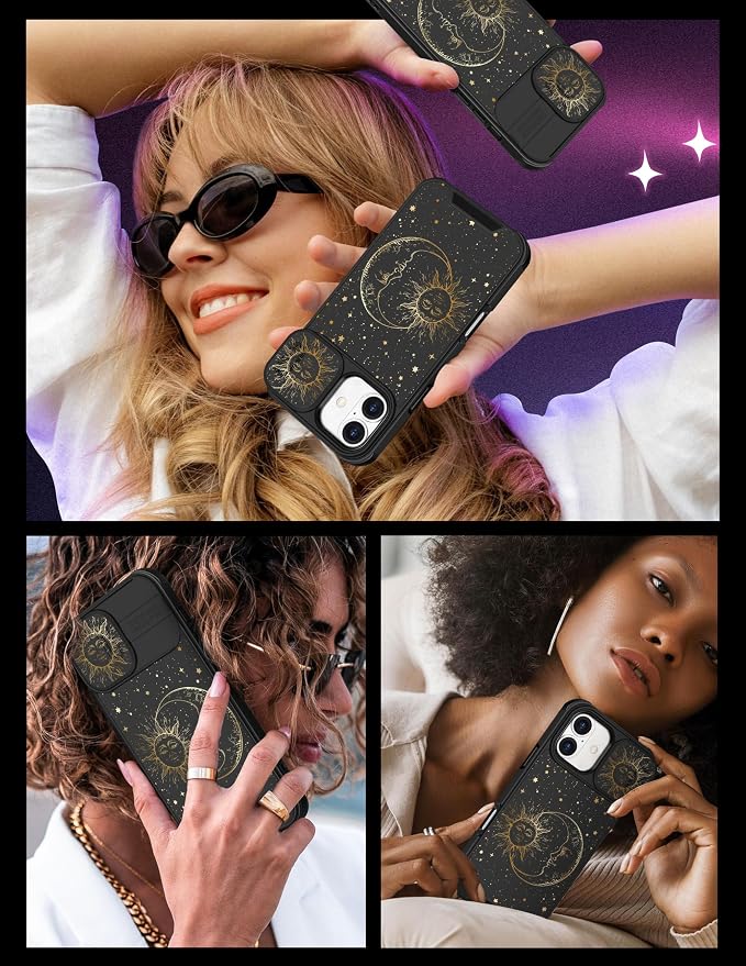 for iPhone 16 Plus Case - Women Cute Phone Cover Girly Pretty Fancy Unique Aesthetic Design Slide Camera Cover Protective Case for Apple for iPhone 16 Plus,Sun and Moon - Image 6