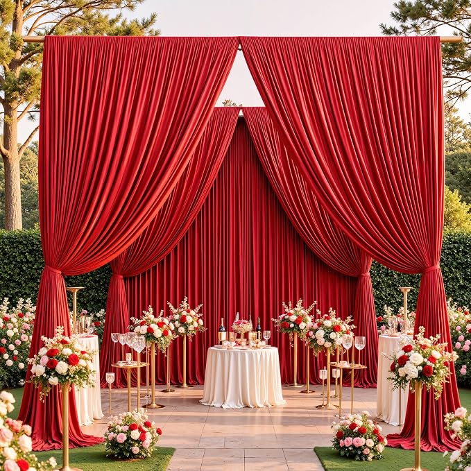 10x10ft Wrinkle Free Red Backdrop Curtains for Parties, 2 Panels 5x10ft Silky Polyester Photo Backdrop Drapes Back Drop Cloth Drapery for Wedding Birthday Photography Background Decor - Image 8