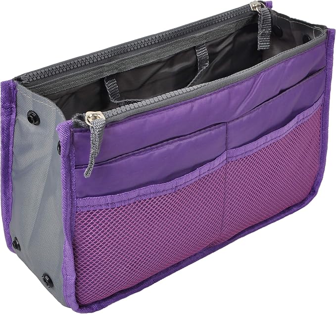 Vercord Purse Organizer Insert for Handbags Bag Organizers Inside Tote Pocketbook Women Nurse Nylon 13 Pockets Purple Medium by Vercord