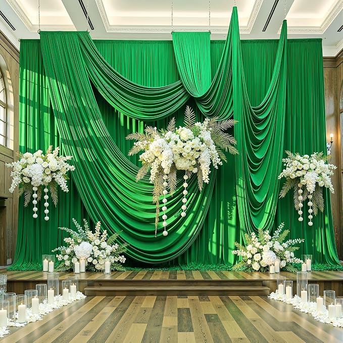 50x12 ft Green Backdrop Curtains for Weddings Parties, Birthdays and Photos | 10 Panels 5x12 ft, Wrinkle-Free Polyester Drapes, Washable, Ironable, 4 in Rod Pocket for Baby Showers Photography Background - Image 4