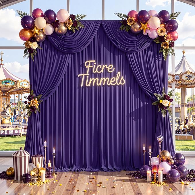 10 ft x 8 ft Wrinkle Free Purple Backdrop Curtain for Parties, Polyester Purple Photo Backdrop Drapes for Wedding Birthday Party Baby Shower,5ft x 8ft,2 Panels - Image 9