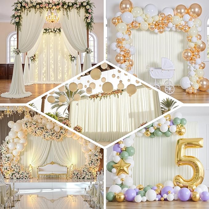 20x12 ft Ivory Backdrop Curtains for Weddings Parties, Birthdays and Photos | 4 Panels 5x12 ft, Wrinkle-Free Polyester Drapes, Washable, Ironable, 4 in Rod Pocket for Baby Showers Photography Background - Image 5