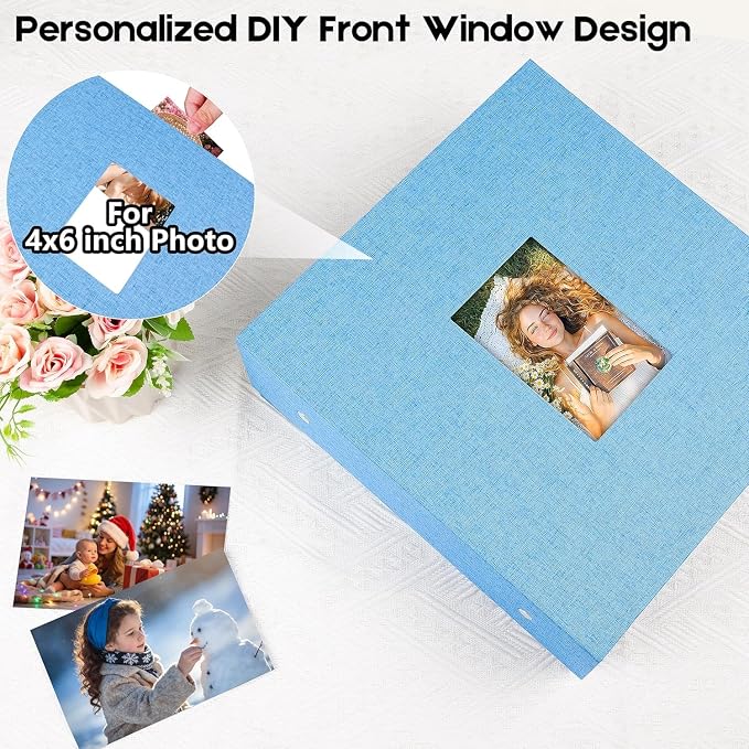 Aevdor Large Capacity 4x6 Photo Album, 1000 Photos, Linen Cover, Blue | Black Inner Pages, 3 Horizontal and 2 Vertical Pockets per Side, Front Photo Window, Family, Wedding & Travel Memories - Image 6