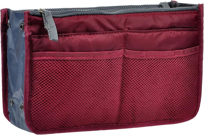 Vercord Purse Organizer Insert for Handbags Bag Organizers Inside Tote Pocketbook Women Nurse Nylon 13 Pockets Burgundy Small - Image 2