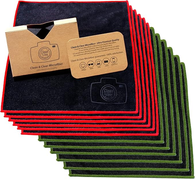 Clean & Clear Microfiber Cleaning Cloth, Extra Large [12 Pack] Ultra Premium Microfiber Cleaning Cloth - Microfiber Cloth for Camera Lens, Glasses, Screens, and All Lens. by CleanClearMicrofiber