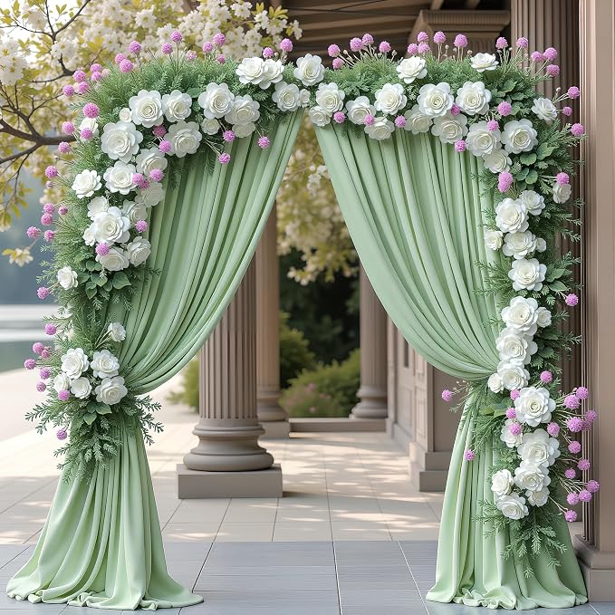 Sage Green Backdrop Curtain for Parties Backdrop Drapes 10x8FT | Wrinkle Free Polyester Curtain Backdrop Draping Fabric for Backdrop Photoshoot Birthday Party Background,2 Panel 5x8FT - Image 5