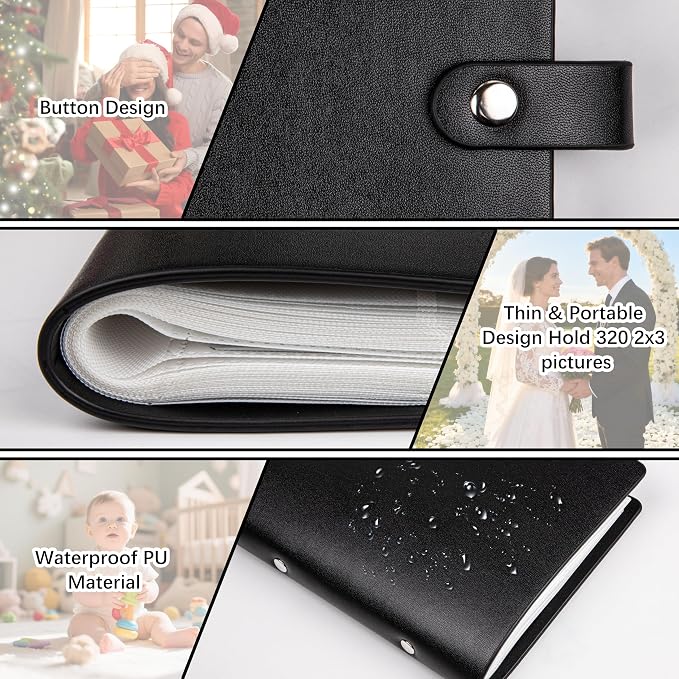 320 Pockets 2x3 Inch Photo Album for Polaroid & Instax Mini Pictures, Black | PU Leather Cover, Gift Box Packaging, Acid-Free Pages, With Snap Closure, Securely Hold all Your Precious Instant Snapshots - Image 6
