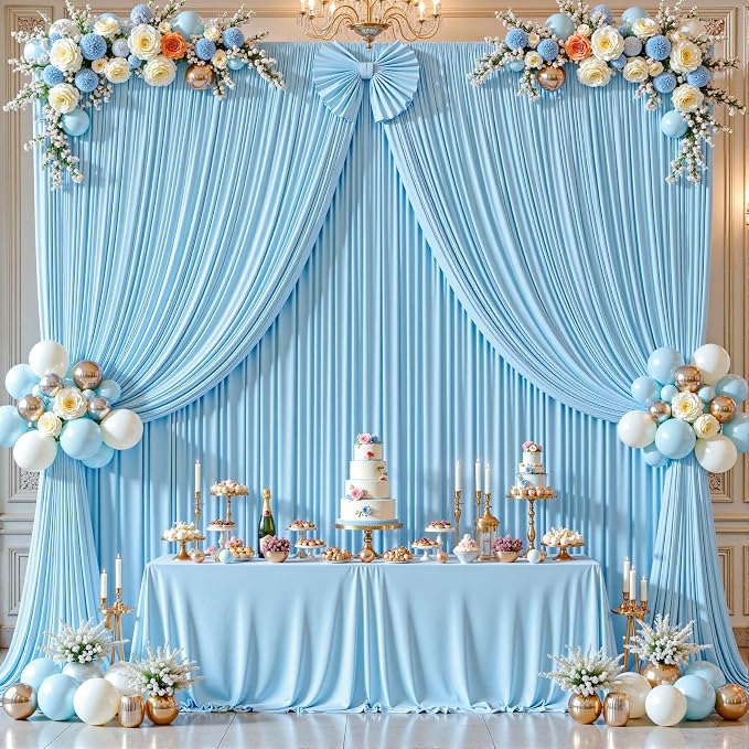 40ftx10ft Wrinkle Free Blue Backdrop Curtain - 10 Feet Photography Backdrop Drapes, Silky Polyester Back Drop Cloth for Wedding Baby Shower Balloon Arch Background - Image 8