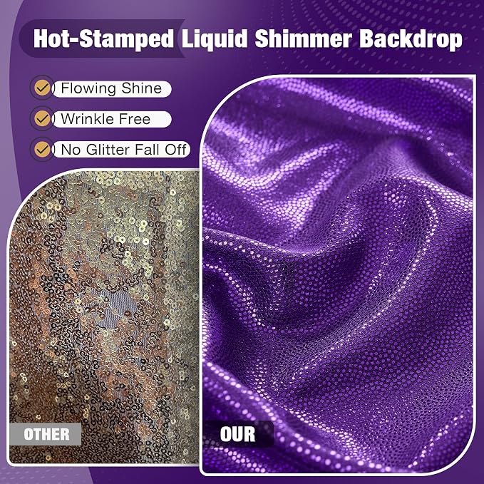 10x10FT Purple Sequin Backdrop Curtain for Party - 2 Panels 5x10FT Wrinkle-Free Shimmer Drapes for Birthday, Wedding, Christmas, Decorations & Photography - Image 2
