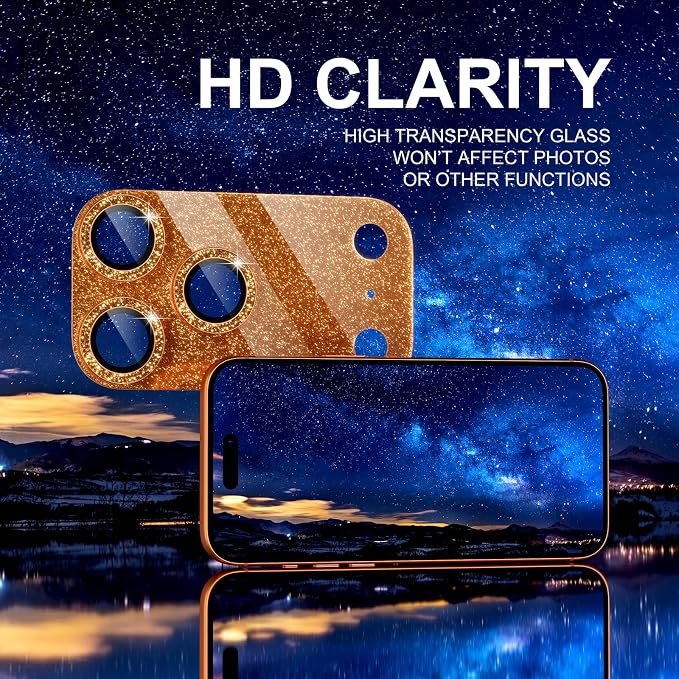 Choiche for iPhone 17 Pro Max Camera Lens Protector, Glitter-Orange | Bling Metal Camera Cover with 9H Tempered Glass Lens Screen Protector Accessories, Strong Adsorption, Case-Friendly, 6.9-inch - Image 6