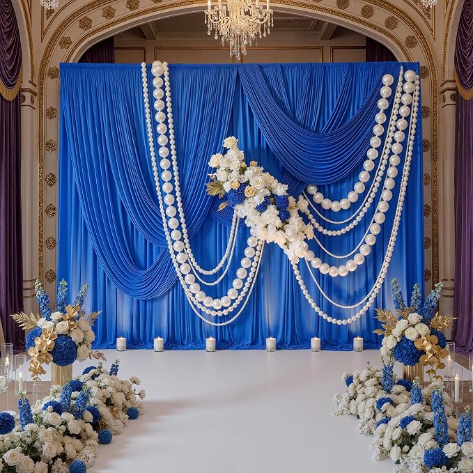 40ftx10ft Wrinkle Free Royal Blue Backdrop Curtains for Parties, 8 Panels 5x10ft Silky Polyester Photo Backdrop Drapes for Weddings Birthday Photography Background Curtains - Image 3