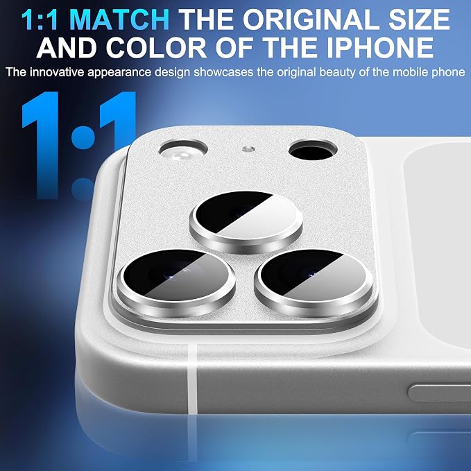 Suoman for iPhone 17 Pro Max Camera Lens Protector -Silver | [All-in-one Frosted] [Strong-Adhesion] Metal Frame Tempered Glass Camera Lens Cover - Image 3
