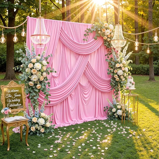 30ft x 10ft Wrinkle Free Pink Backdrop Curtains, 6 Panels 5x10ft Polyester Photo Backdrop Drapes for Wedding Birthday Photography Background Baby Shower - Image 7