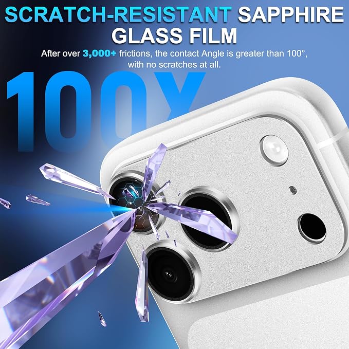 Suoman for iPhone 17 Pro Camera Lens Protector-Sliver | [All-in-one Frosted] [Strong-Adhesion] Metal Frame Tempered Glass Camera Lens Cover - Image 3