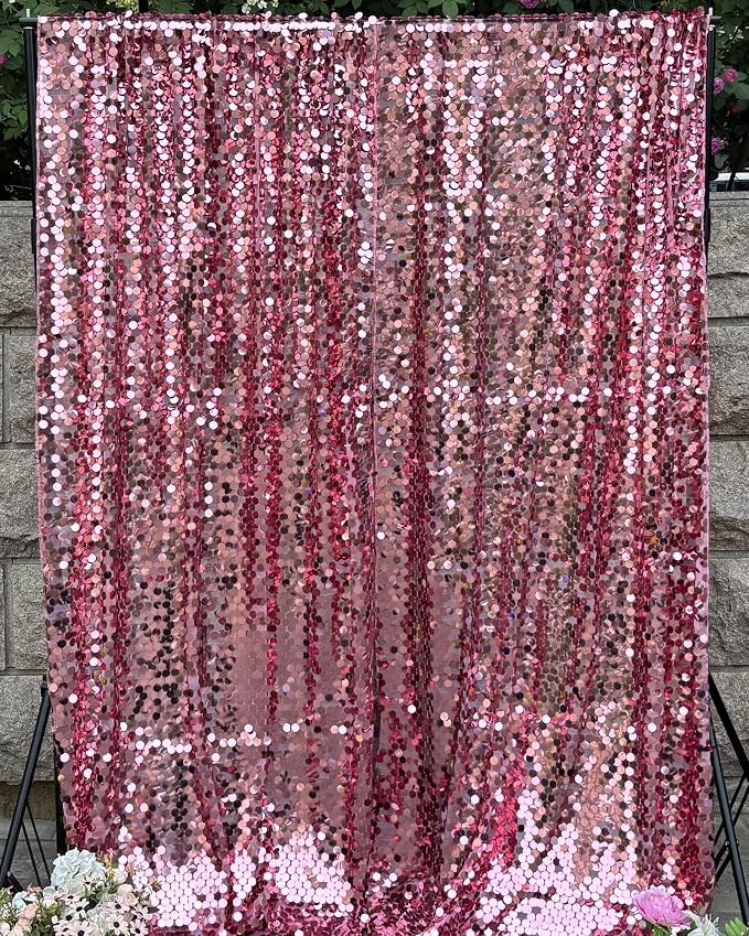 Rose Pink Large Sequin Backdrop, 4x10 Ft, 2 Panels | Large 18mm Sequins , Glitter Payatte Sequin Photobooth Props for Home Decor Accent, Party, Birthday - Image 6