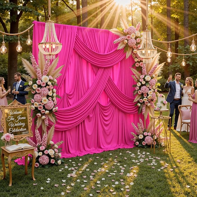20ftx10ft Wrinkle Free Fuchsia Backdrop Curtains for Parties, Thick Polyester Hot Pink Photo Backdrop Drapes 4 Panels 5x10ft for Weddings Birthday Photography Background Curtains - Image 7