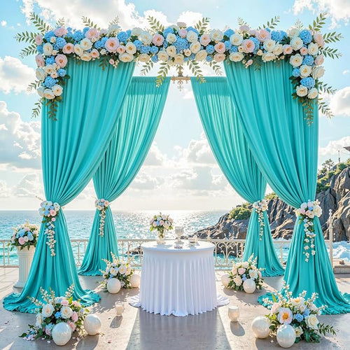 10 ft x 10 ft Wrinkle Free Turquoise Backdrop Curtain for Parties, Thick Polyester Teal Photo Backdrop Drapes,2 Panels 5ft x 10ft for Baby Shower Wedding Engagement Birthday Mermaid Party - Image 2