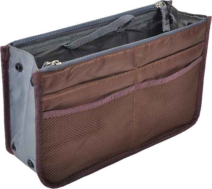 Vercord Purse Organizer Insert for Handbags Bag Organizers Inside Tote Pocketbook Women Nurse Nylon 13 Pockets Coffee Large by Vercord