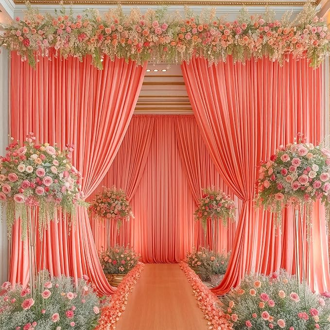 4 Panels Orange Backdrop Curtain for Parties Wrinkle Free Photo Curtains Backdrop Drapes Fabric Decoration for Wedding Birthday Party Baby Shower 20ft(W) x 10ft(H) - Image 3