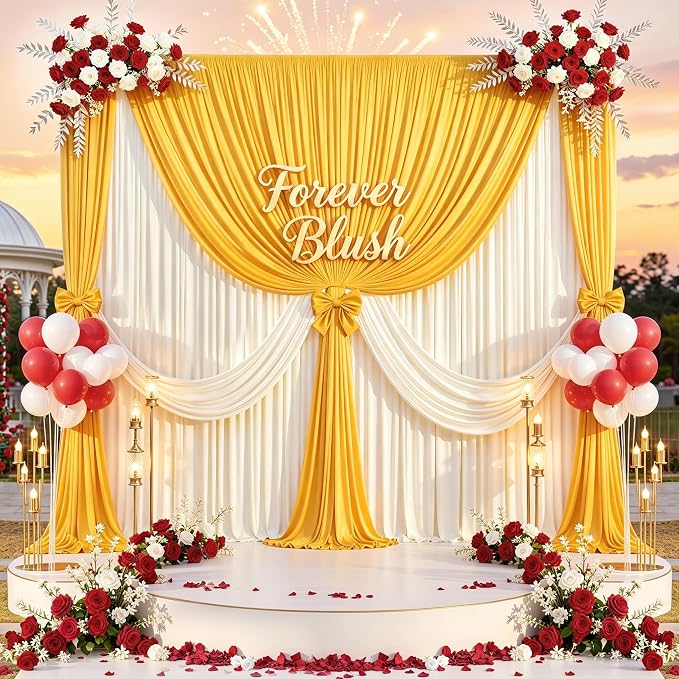 10 ft x 10 ft Wrinkle Free Yellow Backdrop Curtain for Parties, Yellow Polyester Photo Backdrop Drapes,Thick Background 2 Panels 5ft x 10ft for Baby Shower Wedding Birthday Party Backdrop Stand - Image 4