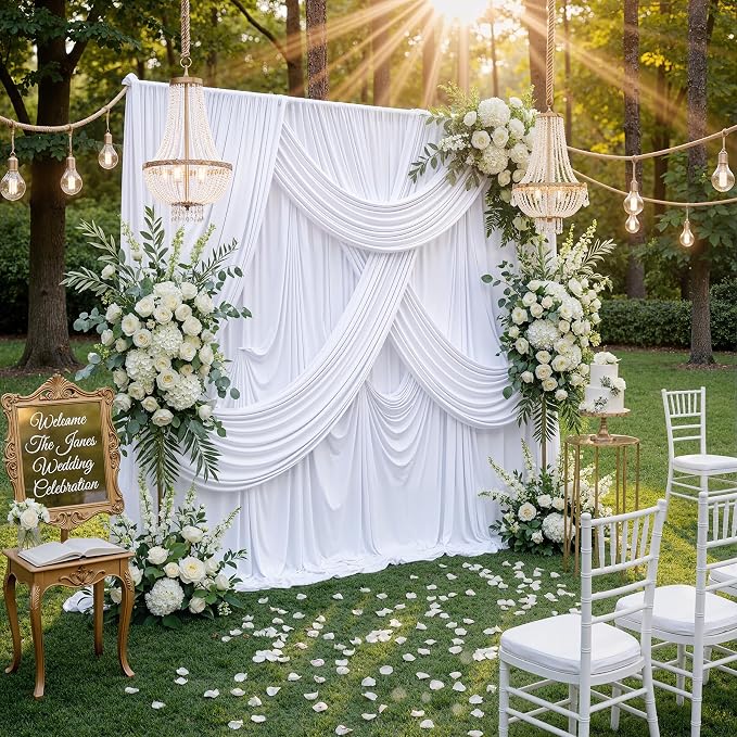Wrinkle Free White Backdrop Curtain for Parties, Polyester Photo Backdrop Drapes for Weddings Birthday Photography Background Parties Baby Shower, 10ft x 8ft - Image 7
