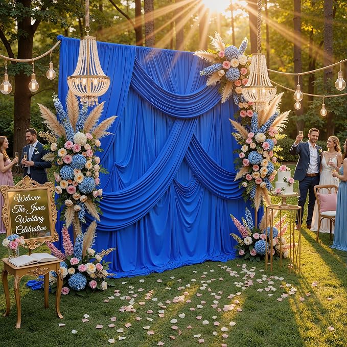 30ft x 10ft Wrinkle Free Royal Blue Backdrop Curtains for Parties, 6 Panels 5x10ft Silky Polyester Blue Photo Backdrop Drapes for Weddings Birthday Party Photography Background Stand - Image 7