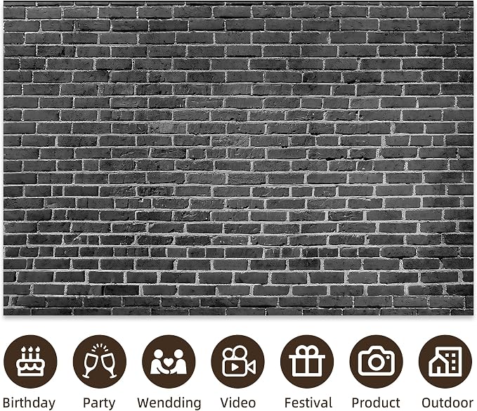 7x5 Ft Brick Wall Party Backdrop Fabric Black Brick Sign Photo Backdrops | Background for Halloween Party Wedding Graduation Home Decoration Photo Booth Prop Banner - Image 5
