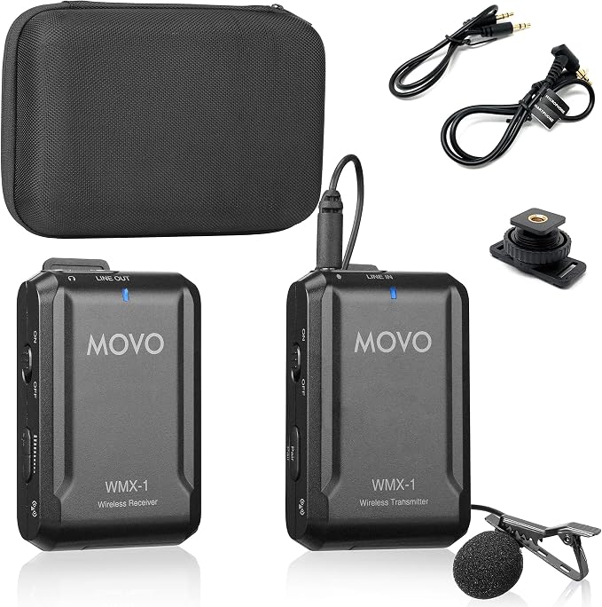 Movo WMX-1 2.4GHz Wireless Lavalier Microphone System Compatible with DSLR Cameras, Camcorders, iPhone, Android Smartphones, and Tablets (200' ft Audio Range) by Movo