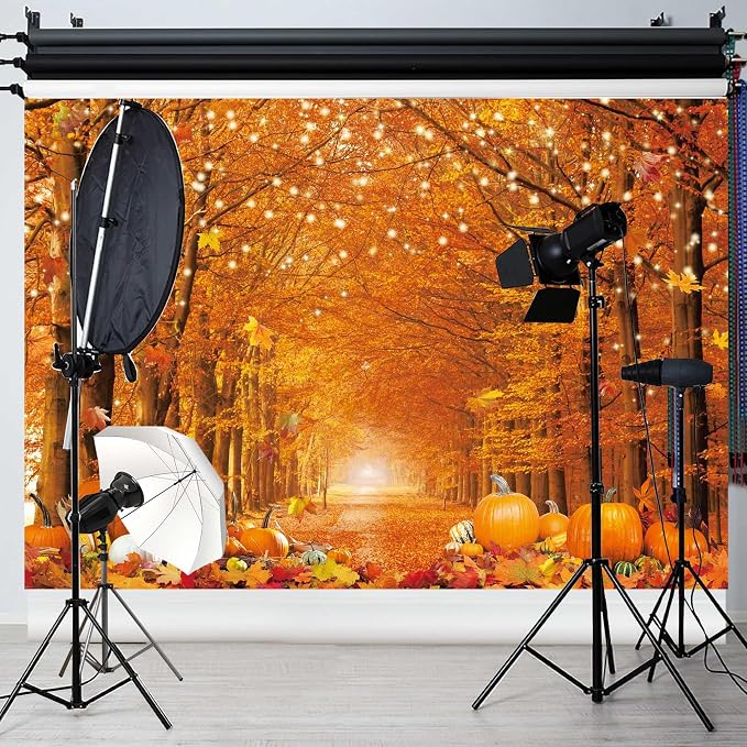 8x6FT Fall Photo Backdrop for Photography Autumn Forest Scene Thanksgiving Maple Leaves Background Fall Friendsgiving Pumpkin Party Decorations Banner Photo Props - Image 5