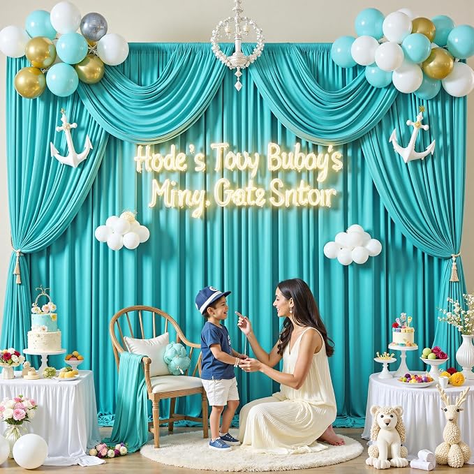 10 ft x 30 ft Wrinkle Free Turquoise Backdrop Curtain for Parties, Thick Polyester Teal Photo Backdrop Drapes,6 Panels 5ft x 10ft for Baby Shower Wedding Engagement Birthday Mermaid Party - Image 8