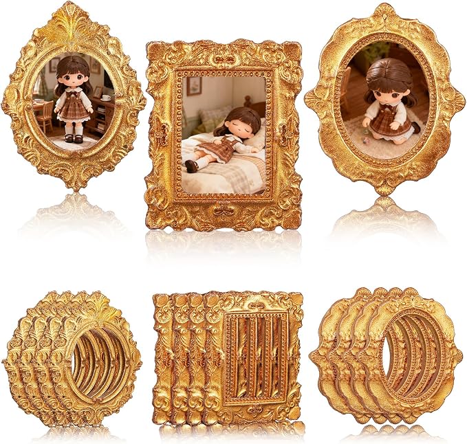 15pcs Mini Vintage Resin Picture Frame Antique Tiny Oval Rectangle Baroque Display Photography DIY Small Photo Frame for Home Decoration Miniature Landscape DIY Crafts (Gold) by SEWACC