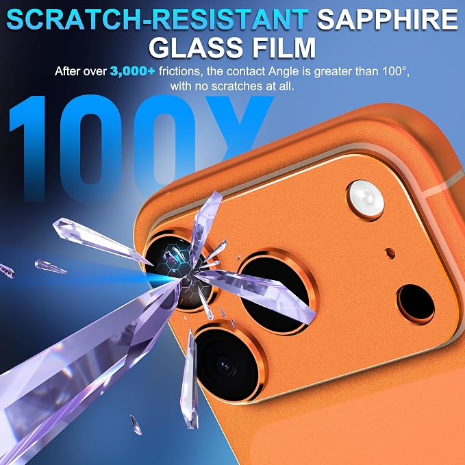 Suoman for iPhone 17 Pro Max Camera Lens Protector -Orange | [All-in-one Frosted] [Strong-Adhesion] Metal Frame Tempered Glass Camera Lens Cover - Image 5