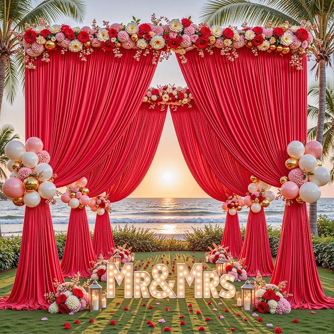 16ftx10ft Wrinkle Free Red Backdrop Curtain - 10 Feet Photography Backdrop Drapes, Silky Polyester Back Drop Cloth for Wedding Baby Shower Balloon Arch Background - Image 2