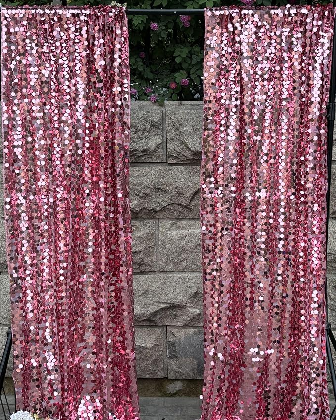 Hot Pink Sequin Backdrop,4 * 10ft Pack of 2 | 18MM Large Sequins, Glitter Sparkle Photography, Party Wedding Birthday, Wall Decor - Image 4