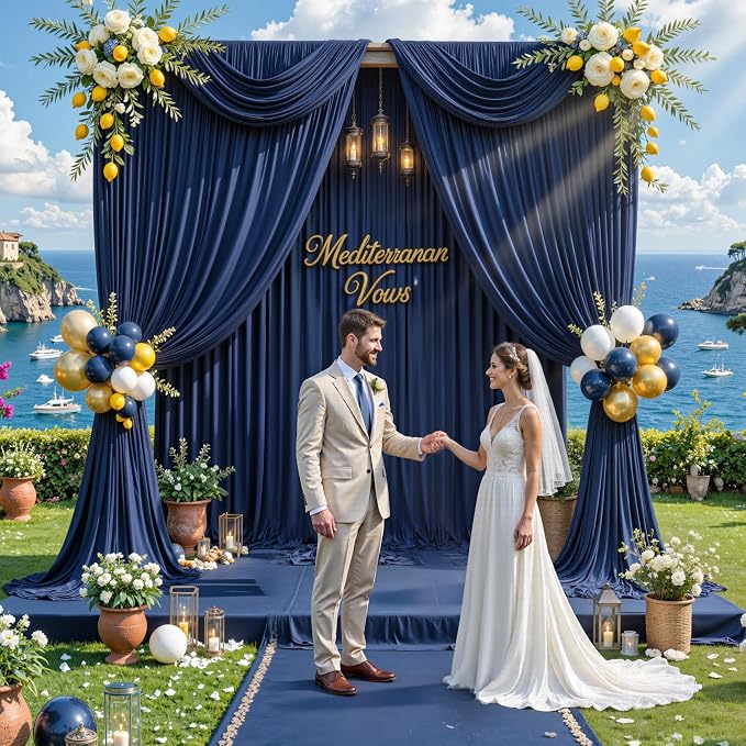 10 ft x 8 ft Wrinkle Free Navy Blue Backdrop Curtain for Parties,Polyester Photo Backdrop Drapes, Thick Background 2 Panels 5ft x 8ft for Baby Shower Wedding Birthday Party Backdrop Stand - Image 3