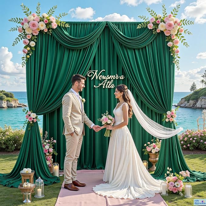 40 ft x 10 ft Wrinkle Free Hunter Green Backdrop Curtain for Parties, Polyester Dark Green Photo Backdrop Drapes 8 Panels 5x10ft for Baby Shower Wedding Birthday Party Photography Curtains - Image 9