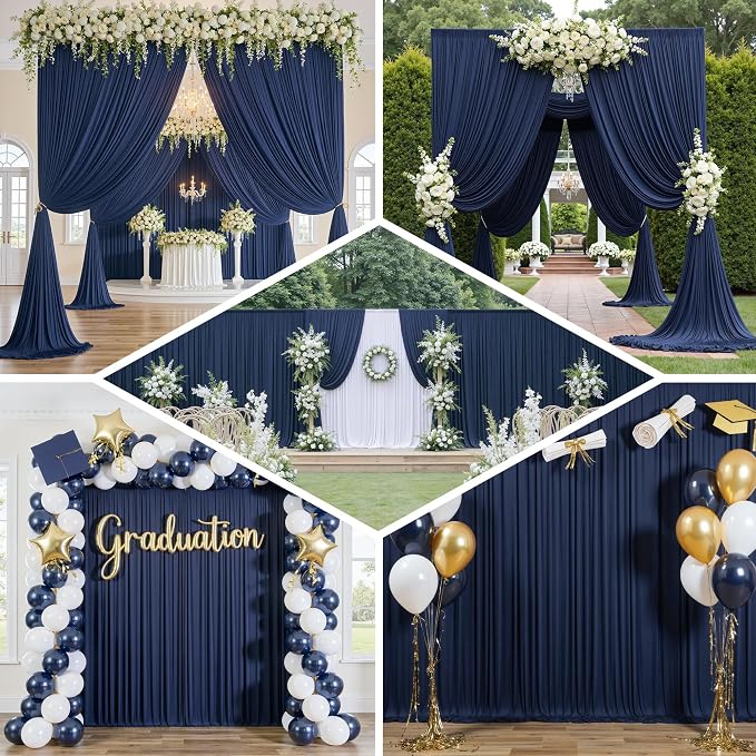 20x12 ft Navy Blue Backdrop Curtains for Weddings, Birthdays and Photos | 4 Panels 5x12 ft, Wrinkle-Free Polyester Drapes, Washable, Ironable, 4 in Rod Pocket for Baby Showers Photography Background - Image 8
