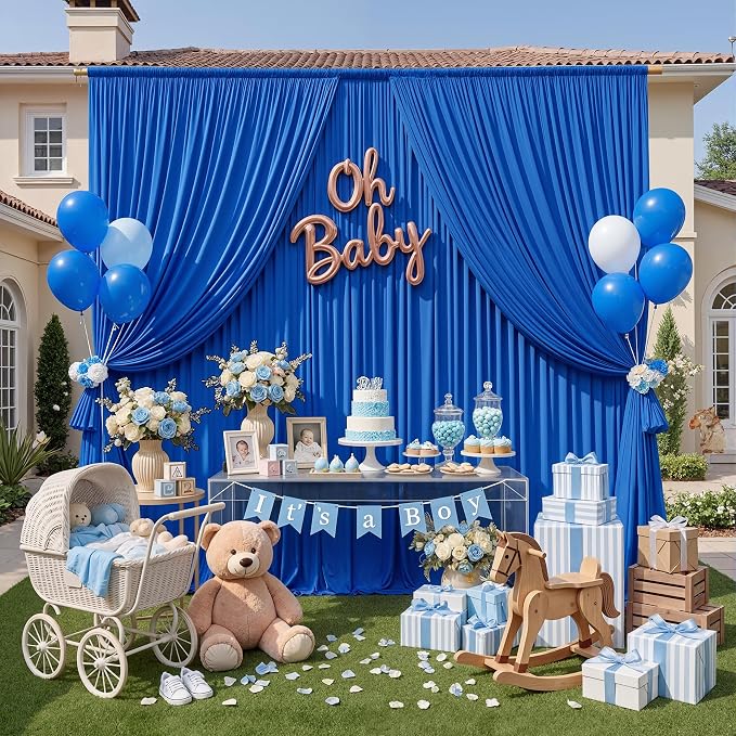 Wrinkle Free 10x8 ft Royal Blue Backdrop Curtains for Parties, Polyester Backdrop Drapes Soft Back Drop for Birthday Wedding Photography Background Decorations - Image 8
