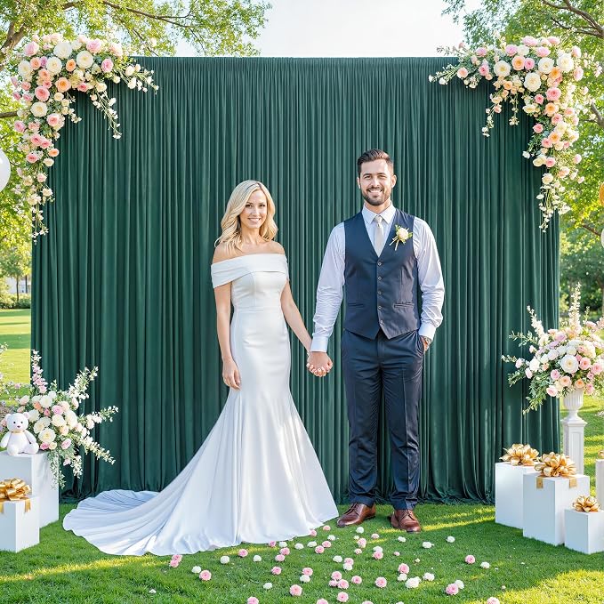 4 Panels Hunter Green Backdrop Curtain for Parties Wrinkle Free Dark Green Photo Curtains Backdrop Drapes Fabric Decoration for Baby Shower Birthday Party Photography 20ft(W) x 10ft(H) - Image 8