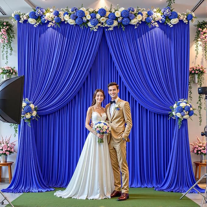 8ftx10ft Wrinkle Free Royal Blue Backdrop Curtain - 10 Feet Photography Backdrop Drapes, Silky Polyester Back Drop Cloth for Wedding Baby Shower Balloon Arch Background - Image 4