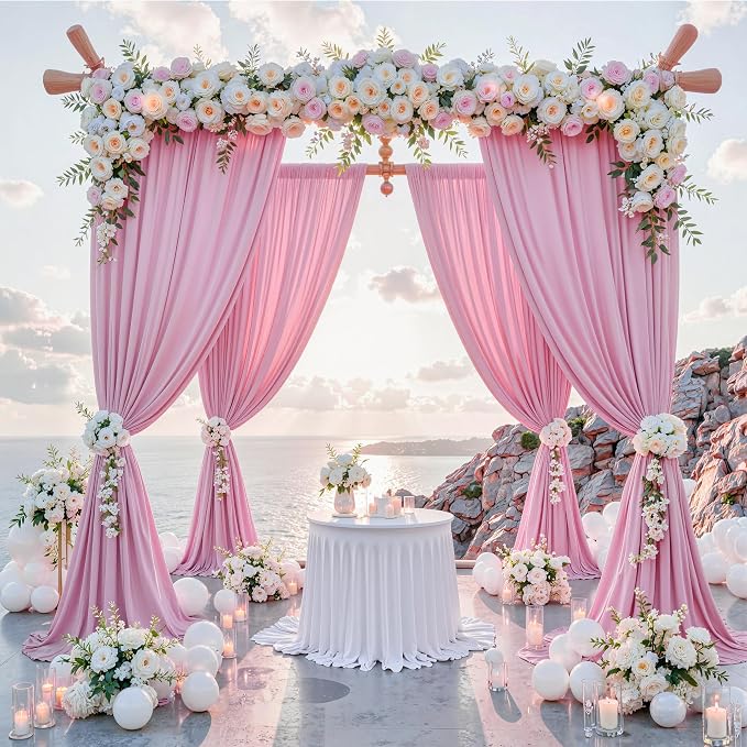 50 ft x 10 ft Wrinkle Free Pink Backdrop Curtain Panels, Polyester Photography Backdrop Drapes, Wedding Party Home Decoration Supplies - Image 2