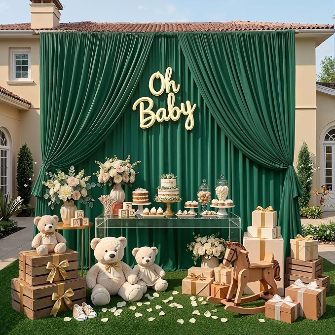 20ft x 10ft Wrinkle Free Hunter Green Backdrop Curtains for Parties, 4 Panels 5x10ft Polyester Green Photo Backdrop Drapes for Wedding Party Jungle Birthday Photography Background - Image 8