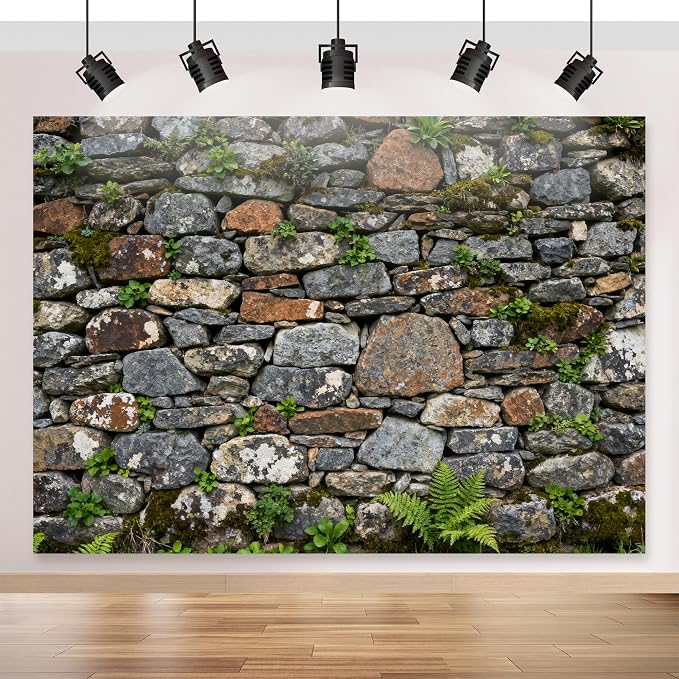 7x5ft Fabric Vintage Brick Stone Wall Backdrop Stone Wall Greenery Banner for Photo Background Wedding Kids Birthday Photo Studio Vinyl Prop - Image 7