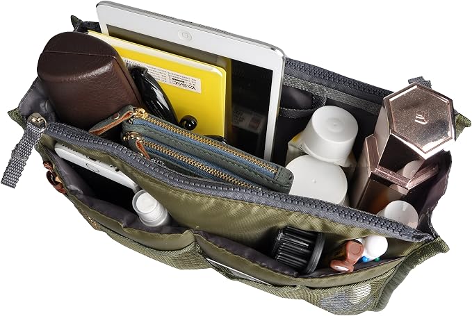 Vercord Purse Organizer Insert for Handbags Bag Organizers Inside Tote Pocketbook Women Nurse Nylon 13 Pockets Army Green Medium - Image 6
