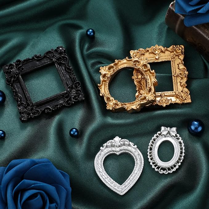 Vicenpal 10 Pcs Black, Gold, Silver Mini Vintage Picture Frames Bulk | Small Vintage Photo Frames, Antique, Resin, Baroque, Ornate, Cute Wallet Size, for DIY Jewelry Gifts Christmas Wedding Decor - Image 7
