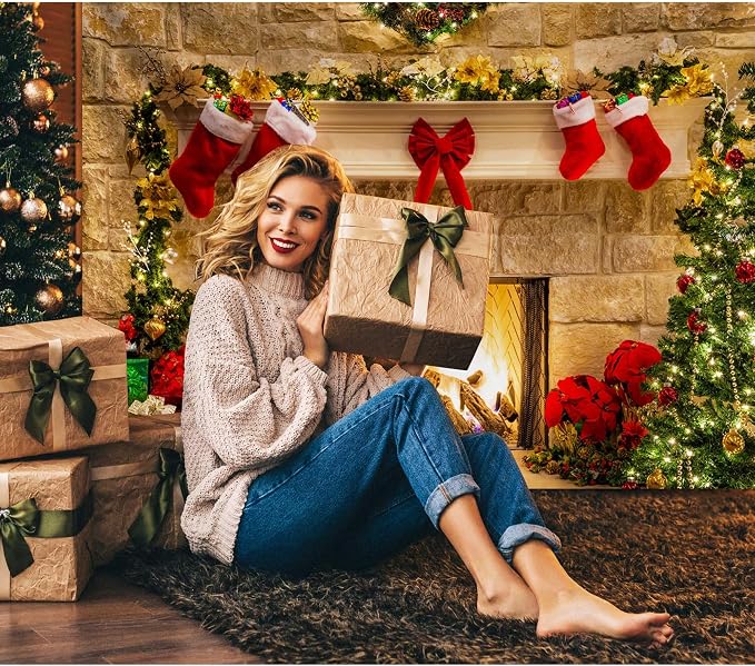 7x5ft Christmas Fireplace Theme Backdrop for Photography | PolyesFabric-Tree Sock Decorations,Xmas Party Supplies,Studio Decor Booth Props,Photo Background Pictures,Wrinkle Free - Image 3