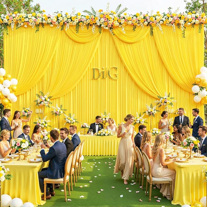 6 Panels Yellow Backdrop Curtain for Parties Wrinkle Free Lemon Yellow Photo Curtains Backdrop Drapes Fabric Decoration for Birthday Party Wedding Baby Shower 30ft(W) x 10ft(H) - Image 8