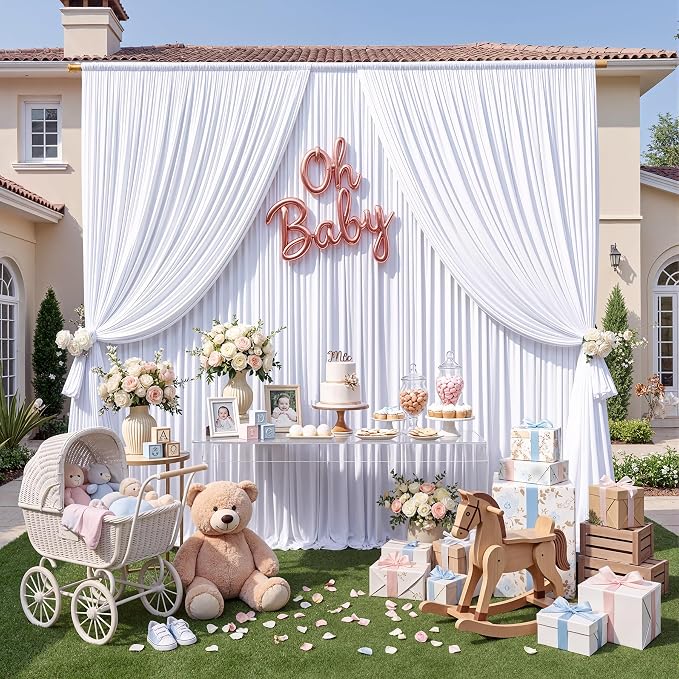 40ft×10ft Wrinkle Free White Backdrop Curtain for Parties, 8 Panels Polyester Photo Backdrop Drapes Back Drop Cloth Draping Fabric for Weddings Birthday Photography Background Baby Shower - Image 8